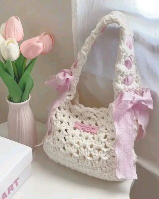 Túi Tote Len Pink Ribbon