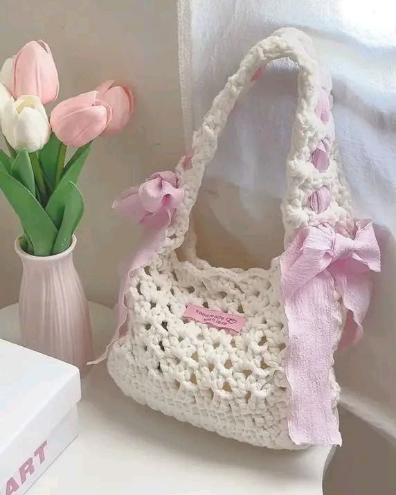 Túi Tote Len Pink Ribbon handmade Túi Tote Len Pink Ribbon